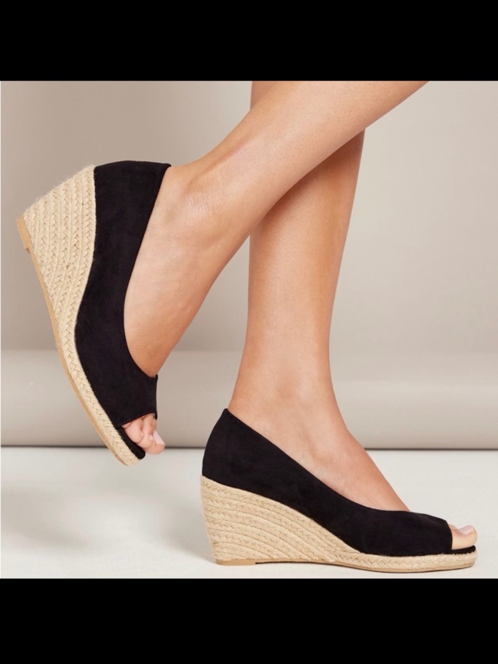 Peep-Toe Espadrille Platform Wedge Sandals Black Canvas & Jute | Sonoma Footwear - Picture 2 of 16